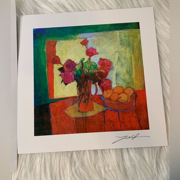 Vibrant Floral Art Yuval Wolfson Print “Breakfast Table” - Picture 1 of 5